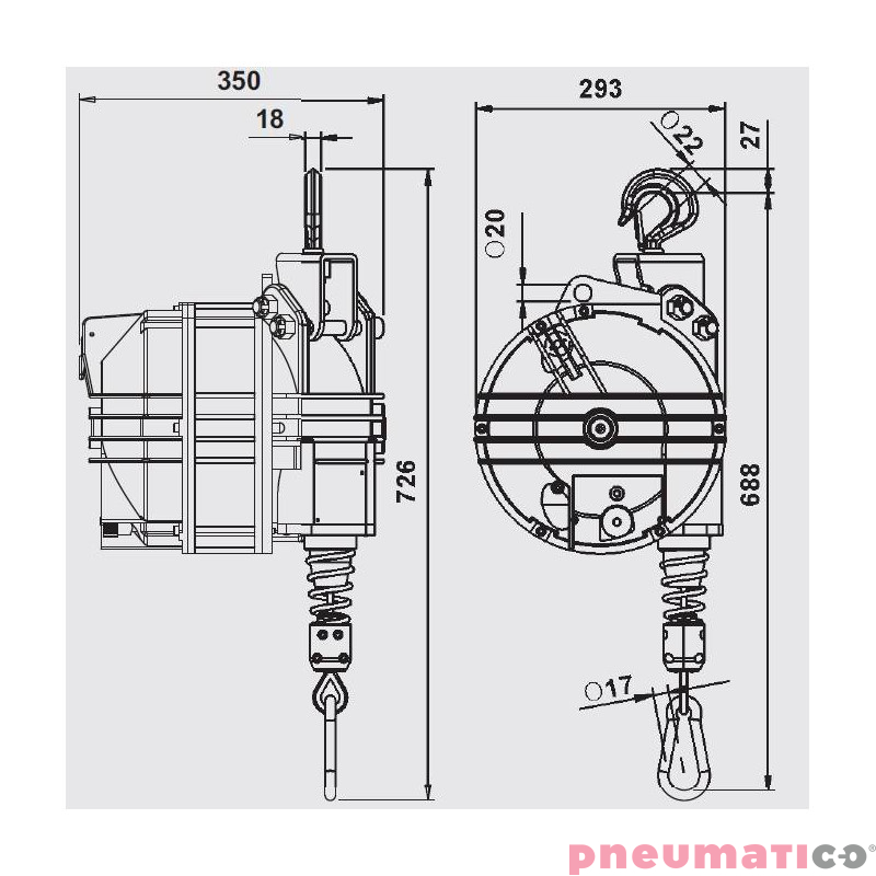 Balanser linkowy 9424G TECNA 130-150kg 2500mm Balanser linkowy 9424G TECNA 130-150kg 2500mm