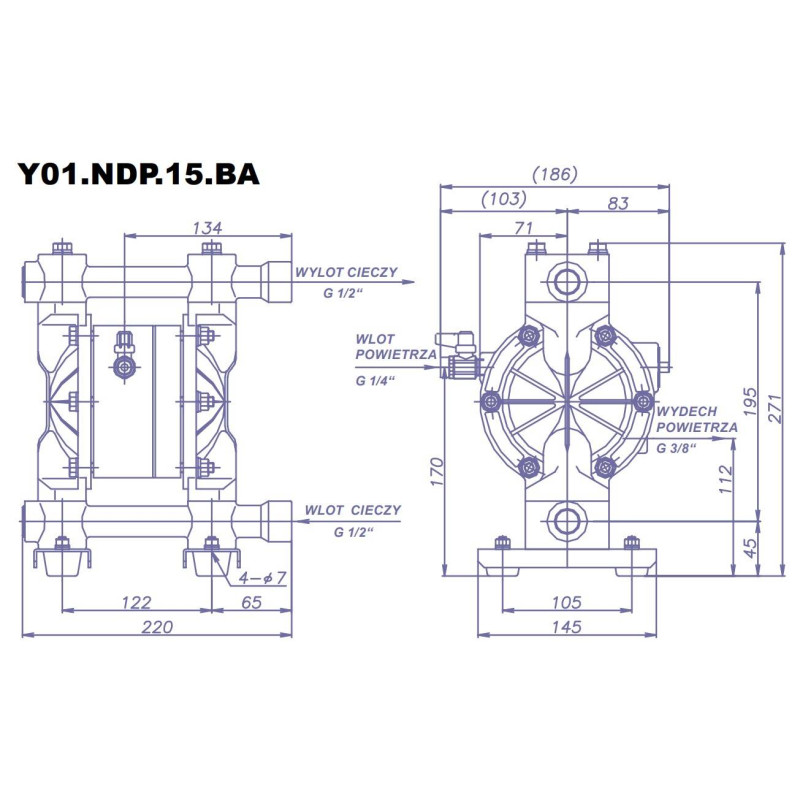 Pompa membranowa YAMADA NDP-15BAN 1/2" Pompa membranowa YAMADA NDP-15BAN 1/2"