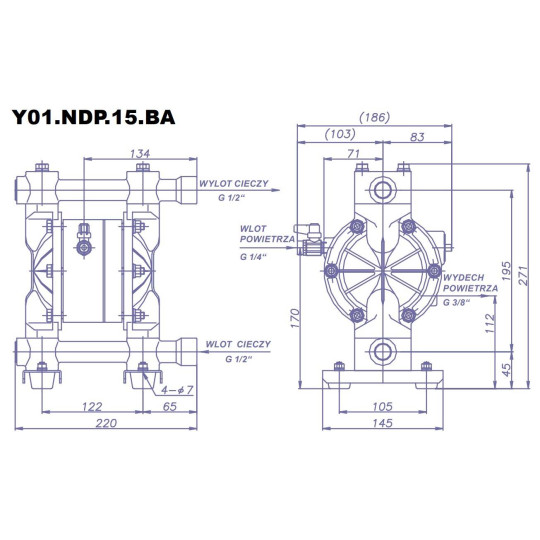 Pompa membranowa YAMADA NDP-15BAN 1/2" Pompa membranowa YAMADA NDP-15BAN 1/2"