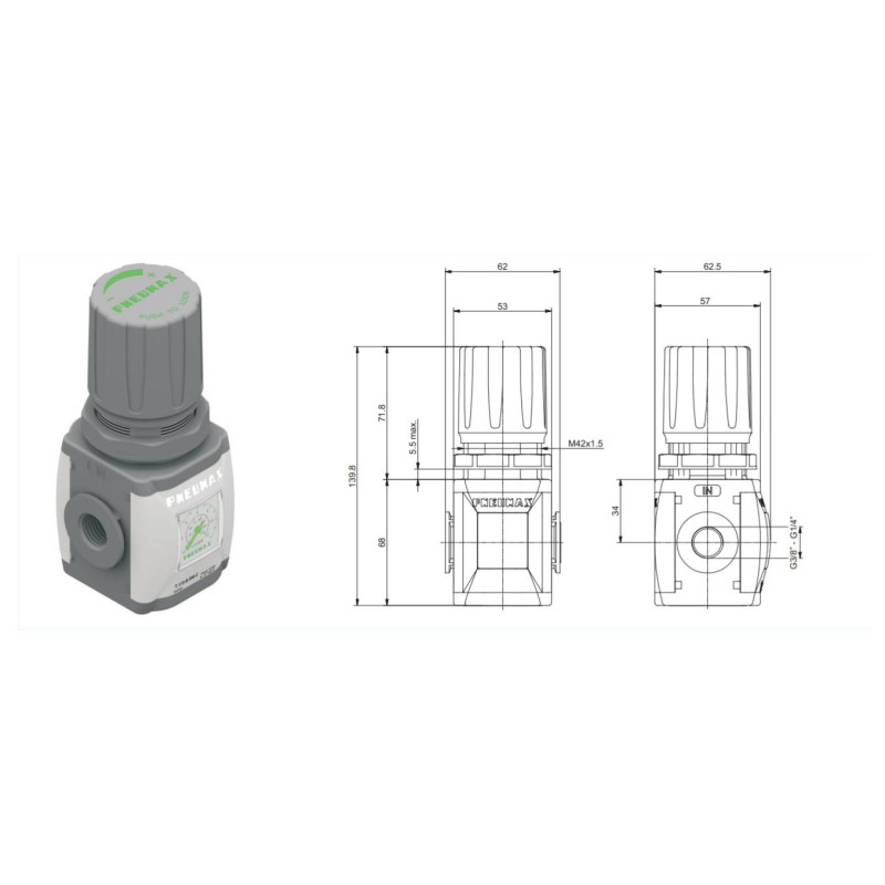 Reduktor z manometrem Pneumax T172BRMB Reduktor z manometrem Pneumax T172BRMB