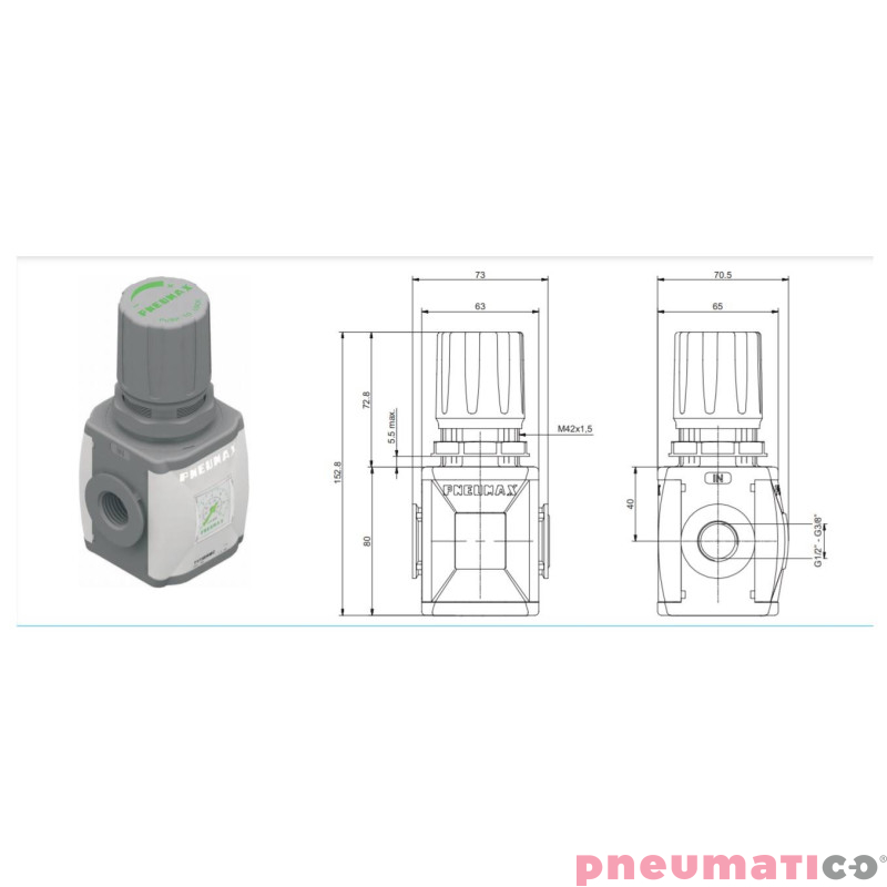 Reduktor z manometrem Pneumax T173BRMB Reduktor z manometrem Pneumax T173BRMB