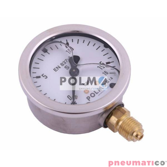 Manometr glicerynowy M63 0-16 bar dolne przyłącze G1/4" POLMO Manometr glicerynowy M63 0-16 bar dolne przyłącze G1/4" POLMO