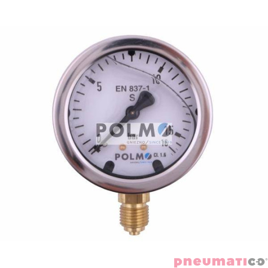 Manometr glicerynowy M63 0-16 bar dolne przyłącze G1/4" POLMO Manometr glicerynowy M63 0-16 bar dolne przyłącze G1/4" POLMO