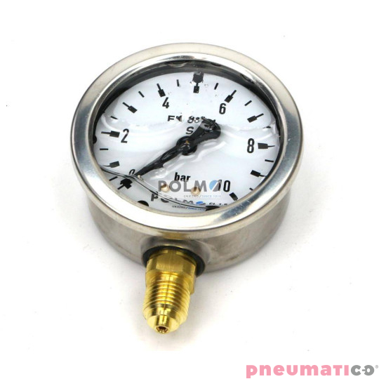 Manometr glicerynowy M63 0-10 bar dolne przyłącze G1/4" POLMO