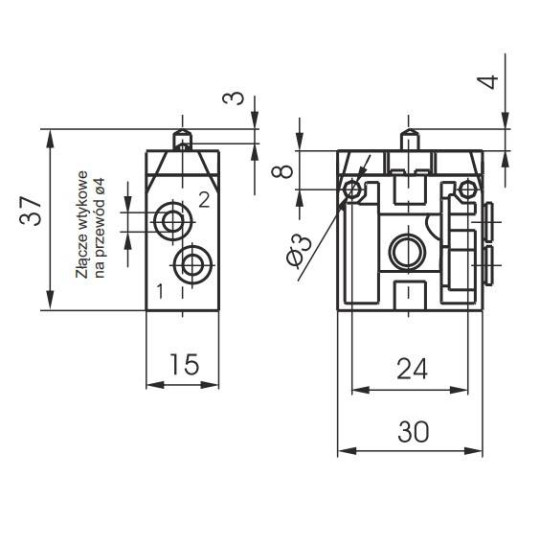 Zawór krańcowy przył. boczne 2/2 NO Pneumax Zawór krańcowy przył. boczne 2/2 NO Pneumax