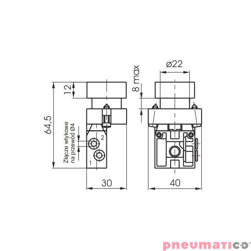 Zawór ręczny przycisk - sprężyna 3/2 NO Pneumax Zawór ręczny przycisk - sprężyna 3/2 NO Pneumax