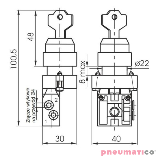 Przełącznik z kluczem Pneumax 3/2 KLUCZYK,PRZYŁ. 4MM BOCZNE N.Z