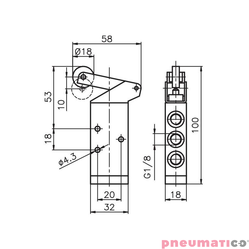 Zaw&oacute;r rolka Pneumax 1/8" 5/2 ROLKA METALOWA - SPRĘŻYNA