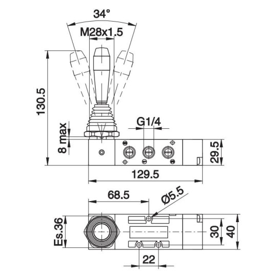 Zaw&oacute;r dźwignia Pneumax 1/4" 5/3 PC