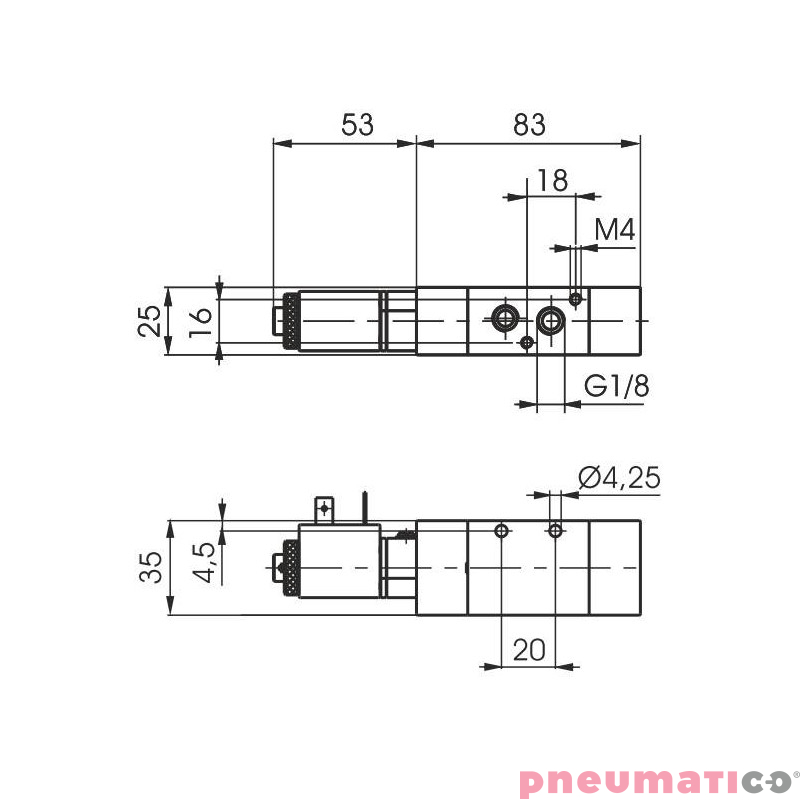 Elektrozawór Pneumax ECO G1/8" 3/2 220VAC-SPRĘŻYNA Elektrozawór Pneumax ECO G1/8" 3/2 220VAC-SPRĘŻYNA