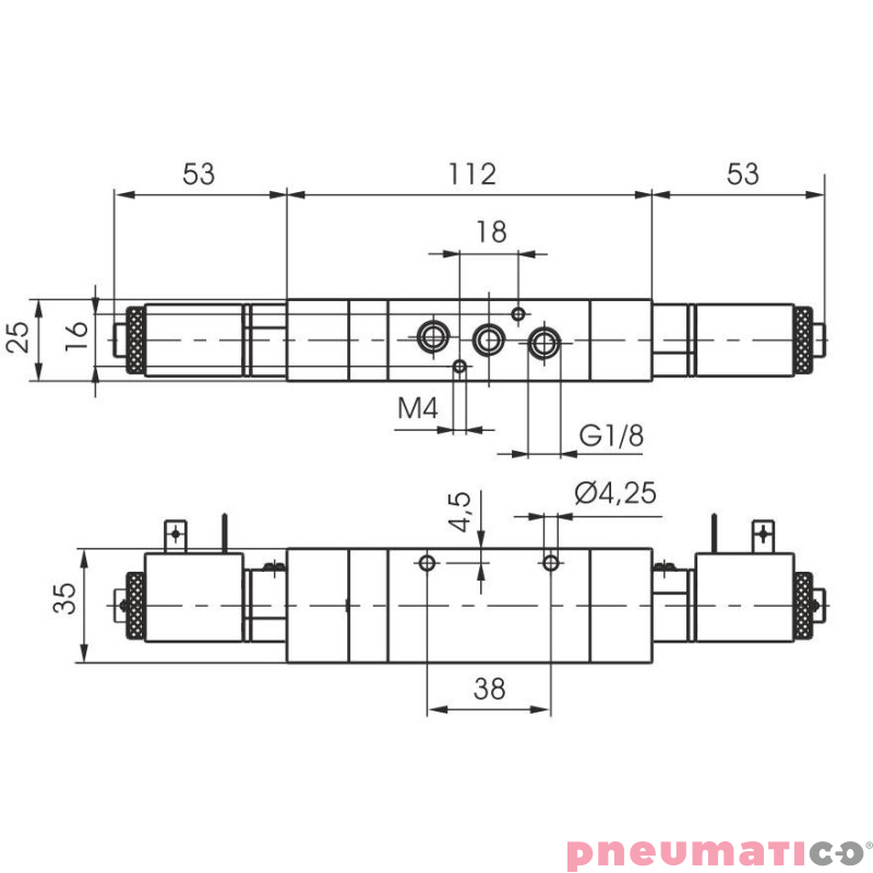 Elektrozaw&oacute;r Pneumax ECO G1/8" 5/3 CC 110AC-110AC