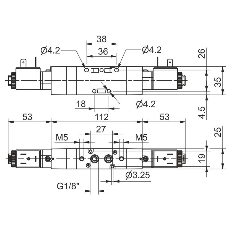 Elektrozaw&oacute;r Pneumax Tecno G1/8" 5/3 C.ZAM.24VDC-24VDC