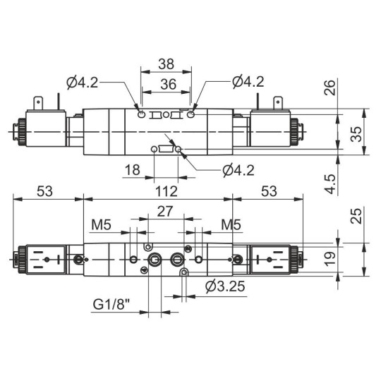 Elektrozaw&oacute;r Pneumax Tecno G1/8" 5/3 C.ZAM.24VDC-24VDC