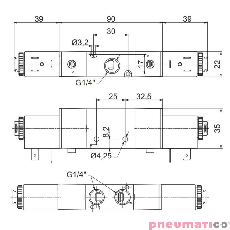 Elektrozawór Pneumax 3/2 G1/4" BISTAB. (BEZ CEWKI) Elektrozawór Pneumax 3/2 G1/4" BISTAB. (BEZ CEWKI)