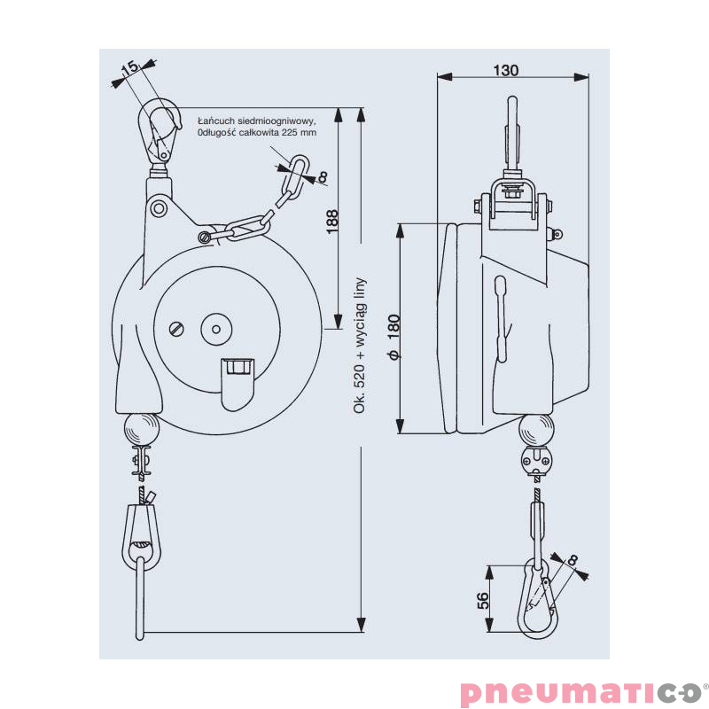 Balanser linkowy Carl Stahl Kromer 4.5-7.0kg 2000mm Balanser linkowy Carl Stahl Kromer 4.5-7.0kg 2000mm