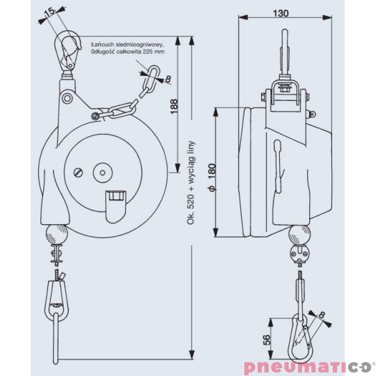 Balanser linkowy Carl Stahl Kromer 13.0-17.0kg 2000mm Balanser linkowy Carl Stahl Kromer 13.0-17.0kg 2000mm