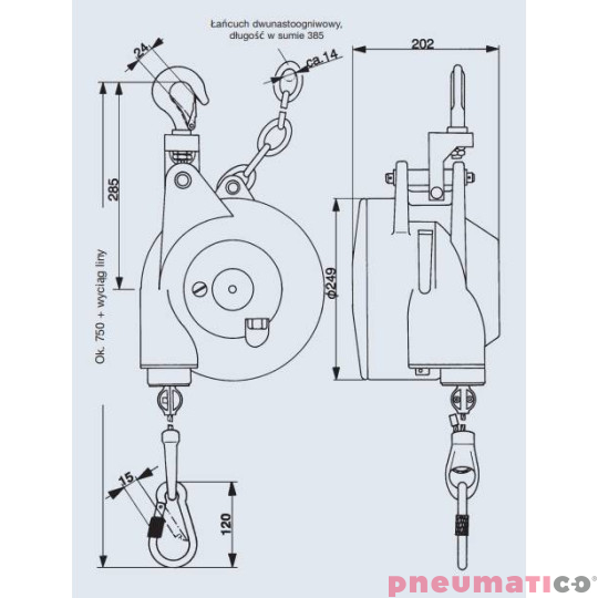Balanser linkowy Carl Stahl Kromer 30.0-45.0kg 2000mm Balanser linkowy Carl Stahl Kromer 30.0-45.0kg 2000mm
