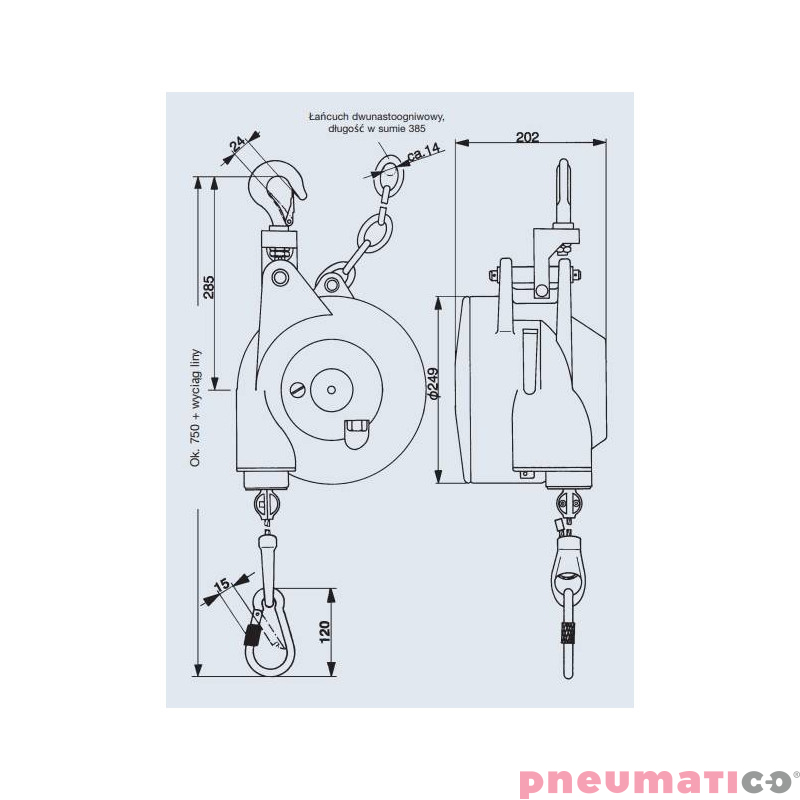 Balanser linkowy Carl Stahl Kromer 12.0-20.0kg 2000mm