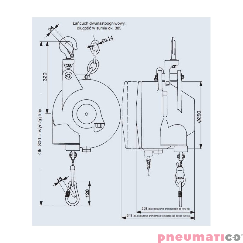 Balanser linkowy Carl Stahl Kromer 140.0-150.0kg 3000mm