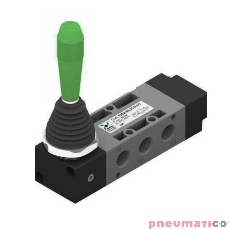 Zaw&oacute;r dźwignia Pneumax 1/4" 5/3 DŻWIGNIA-SPRĘŻ. TEC ZIELONY