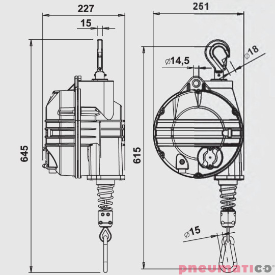 Balanser linkowy TECNA 9508.F_wymiary Balanser linkowy TECNA 9508.F_wymiary