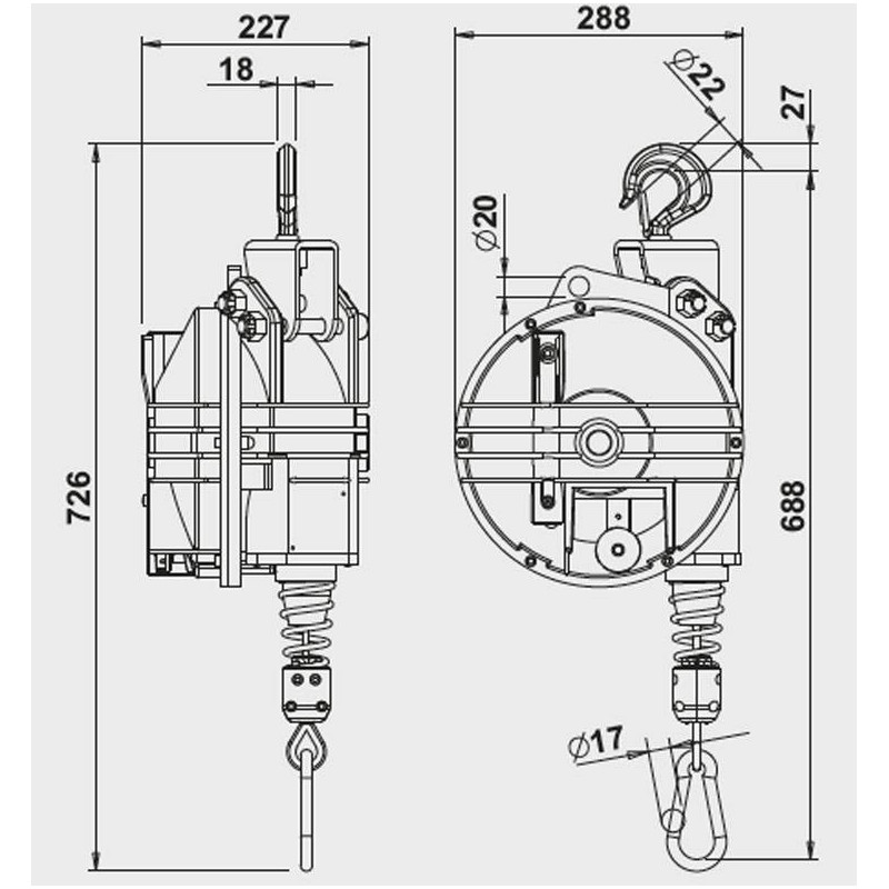Balanser linkowy 9424.B1 TECNA_wymiary Balanser linkowy 9424.B1 TECNA_wymiary
