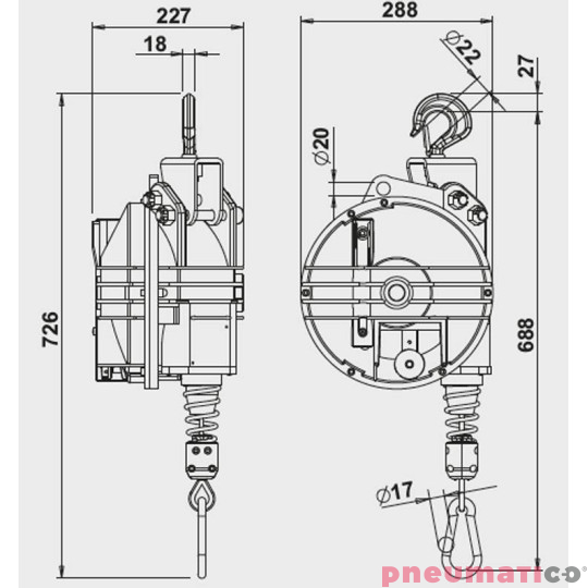 Balanser linkowy 9426.B1 TECNA_wymiary