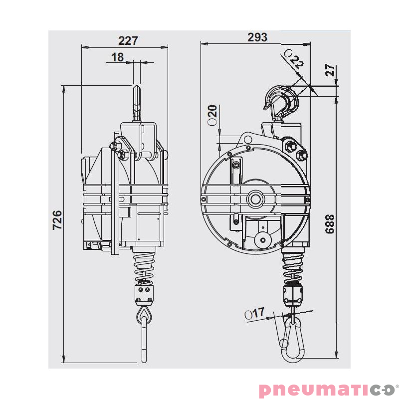 Balanser linkowy TECNA 9432G.B1 wymiary