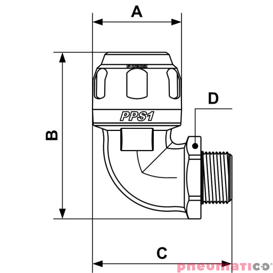 Kolano 90&deg; z gwintem zew. aluminiowe Prevost 16mm 1/2 PPS1 9CM1612