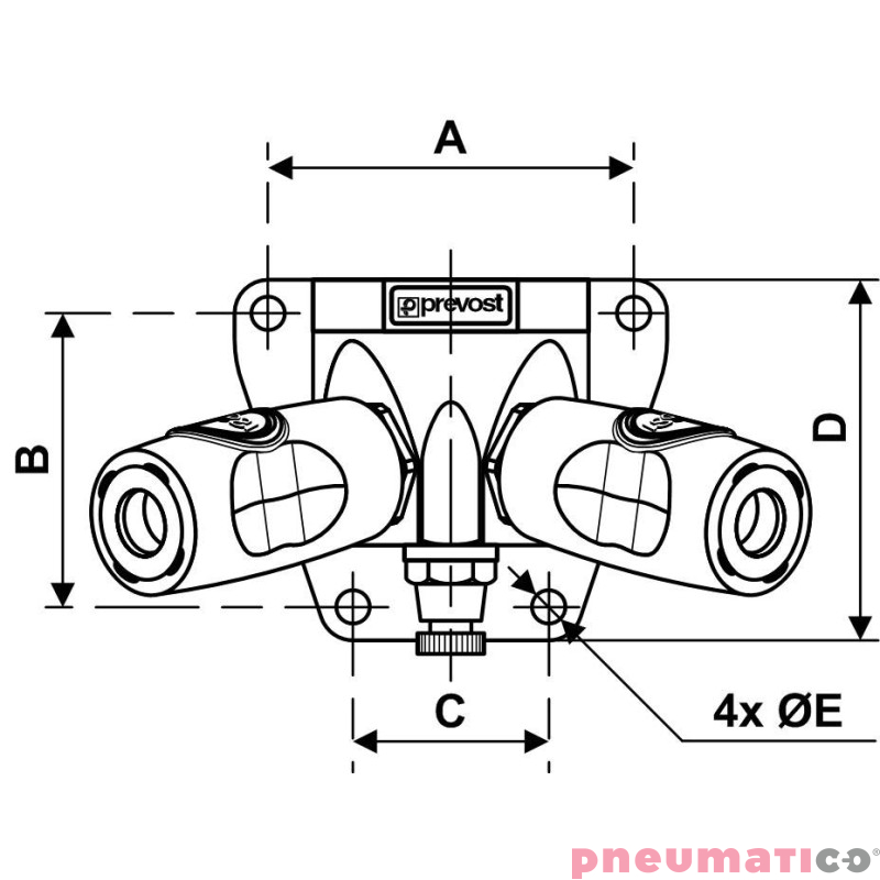 Przyłącze naścienne z gwintem wew. i dwoma portami Prevost G1/2 ESI 078103WK