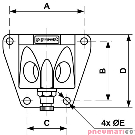 Przyłącze naścienne z gwintem wew. i dwoma portami Prevost G3/4 G1/2 MF 104S2