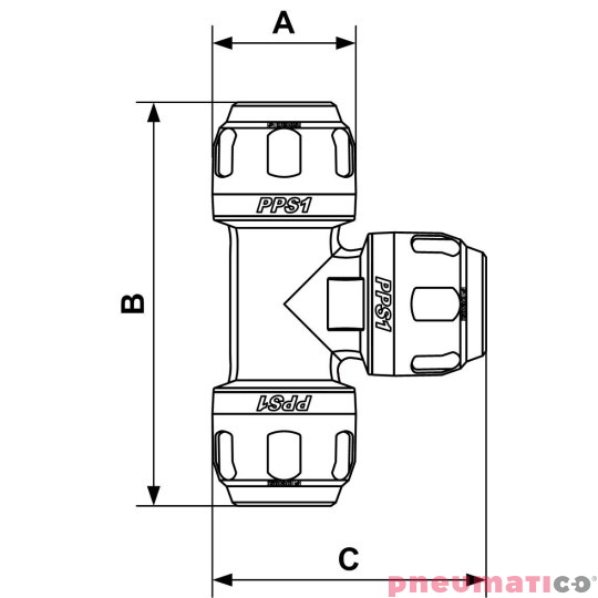 Tr&oacute;jnik typu T Prevost 20mm PPS1 TE20