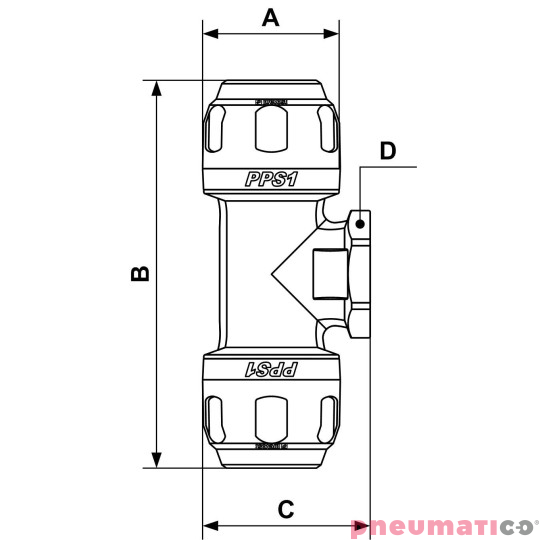 Tr&oacute;jnik typu T z gwintem wewnętrznym Prevost 63mm G1 1/4 PPS1 TT6342