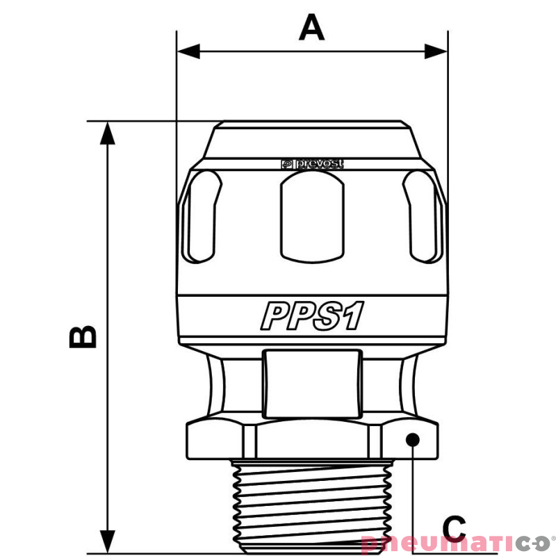 Złącze proste z gwintem zew. Prevost 25mm R1 PPS1 MM2534