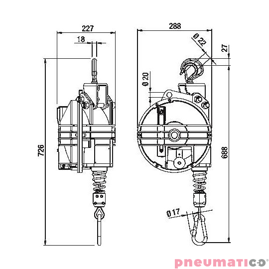 Balanser linkowy 9431.B1 TECNA_wymiary Balanser linkowy 9431.B1 TECNA_wymiary