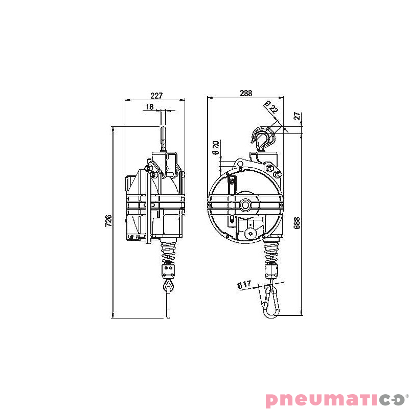Balanser linkowy 9433.B1 TECNA_wymiary Balanser linkowy 9433.B1 TECNA_wymiary