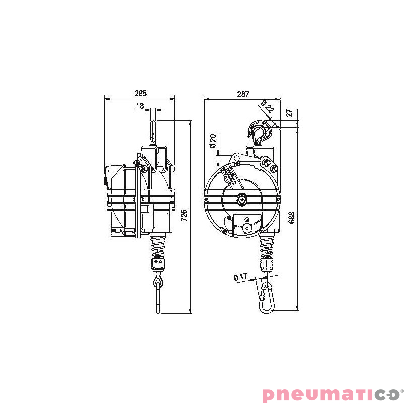 Balanser linkowy TECNA 9435.B1 wymiary Balanser linkowy TECNA 9435.B1 wymiary