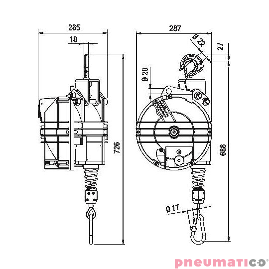 Balanser linkowy TECNA 9444.B1 wymiary