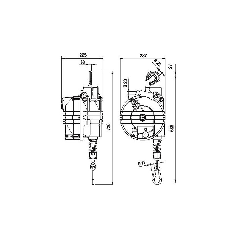 Balanser linkowy TECNA 9442.B1 wymiary Balanser linkowy TECNA 9442.B1 wymiary