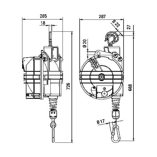 Balanser linkowy TECNA 9442.B1 wymiary Balanser linkowy TECNA 9442.B1 wymiary