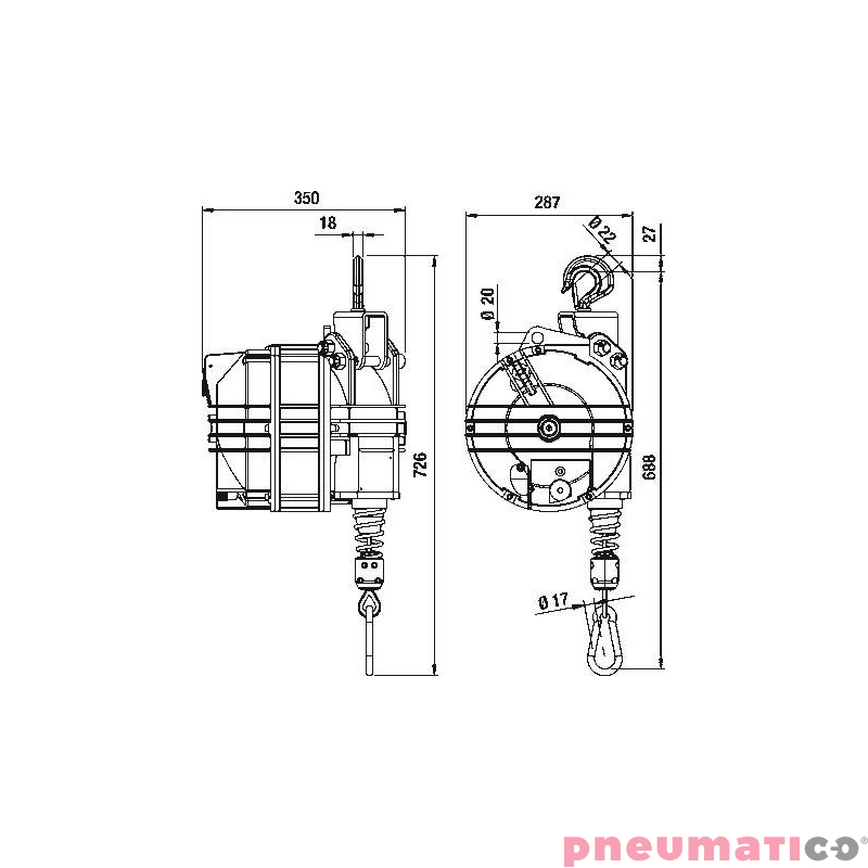 Balanser linkowy TECNA 9451.B1 wymiary