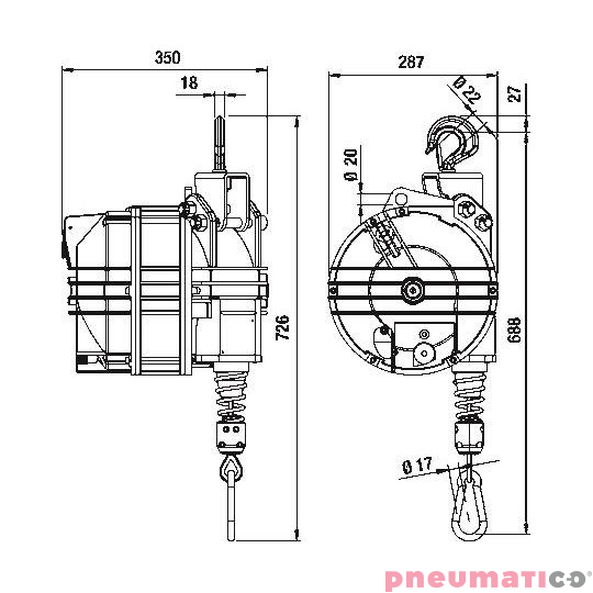 Balanser linkowy TECNA 9455.B1 wymiary Balanser linkowy TECNA 9455.B1 wymiary
