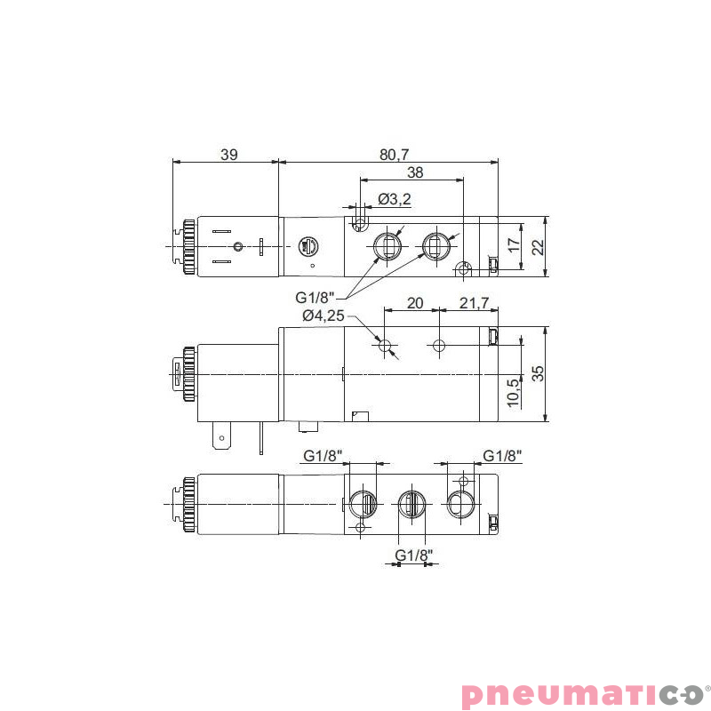 Zaw&oacute;r elektropneumatyczny 5/2 PNEUMAX 1/8 8880.52.00.39.F57 110VAC