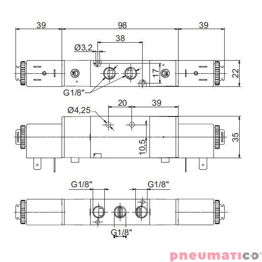Zaw&oacute;r elektropneumatyczny 5/2 bistabilny PNEUMAX 1/8 8880.52.00.35.F56 AC_24 V
