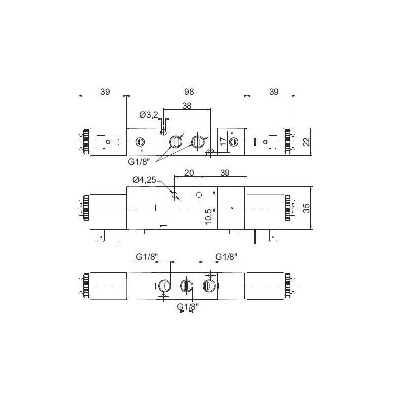 Zaw&oacute;r elektropneumatyczny 5/3 NC PNEUMAX 1/8 8880.53.31.35.F57 110VAC