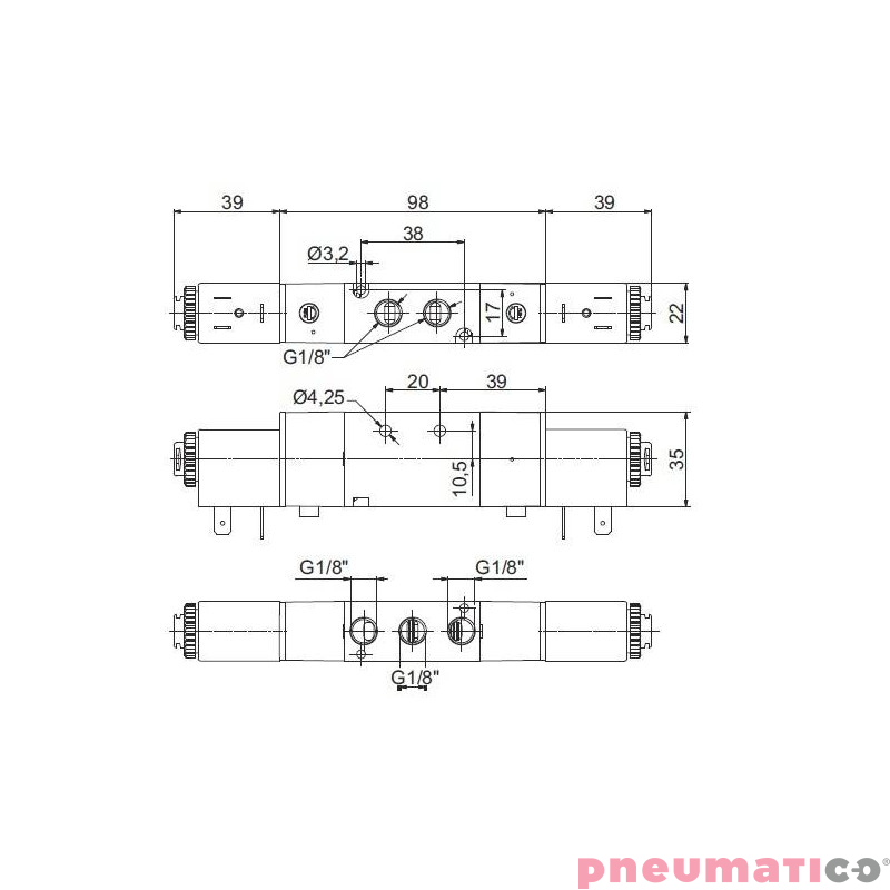 Zaw&oacute;r elektropneumatyczny 5/3 NO PNEUMAX 1/8 8880.53.32.35.F57 110VAC