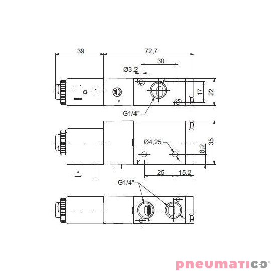 Zaw&oacute;r elektropneumatyczny 3/2 NO PNEUMAX 1/4 8884.32.A.39.F58 AC_230V