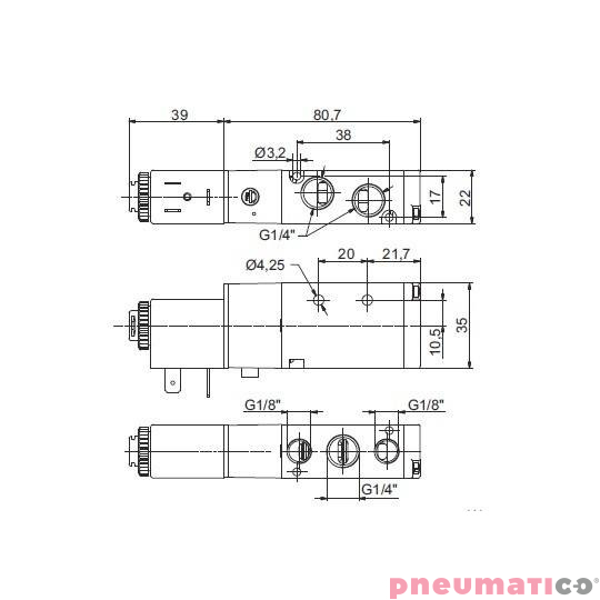 Zaw&oacute;r elektropneumatyczny 5/2 PNEUMAX 1/4 8884.52.00.39.F58 230VAC