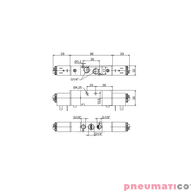 Zaw&oacute;r elektropneumatyczny 5/3 NC PNEUMAX 1/4 8884.53.31.35.F56 24VAC