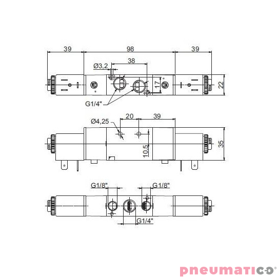 Zaw&oacute;r elektropneumatyczny 5/3 NO PNEUMAX 1/4 8884.53.32.35.F58 230V AC